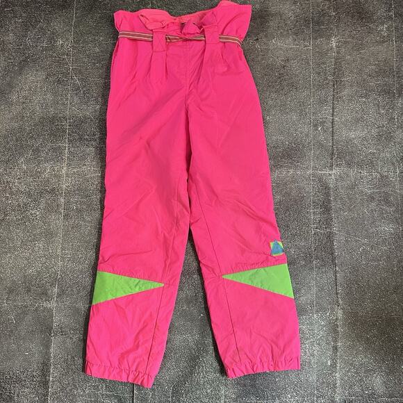 Women's Vintage Y2K Alpine Designs Neon Pink Green Blue Winter Ski Pants Sz 10 - Picture 1 of 4